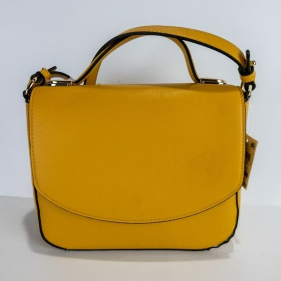 Alfani Mixed Media Metal Top Handle Satchel -Curry/Gold - Picture 2 of 4